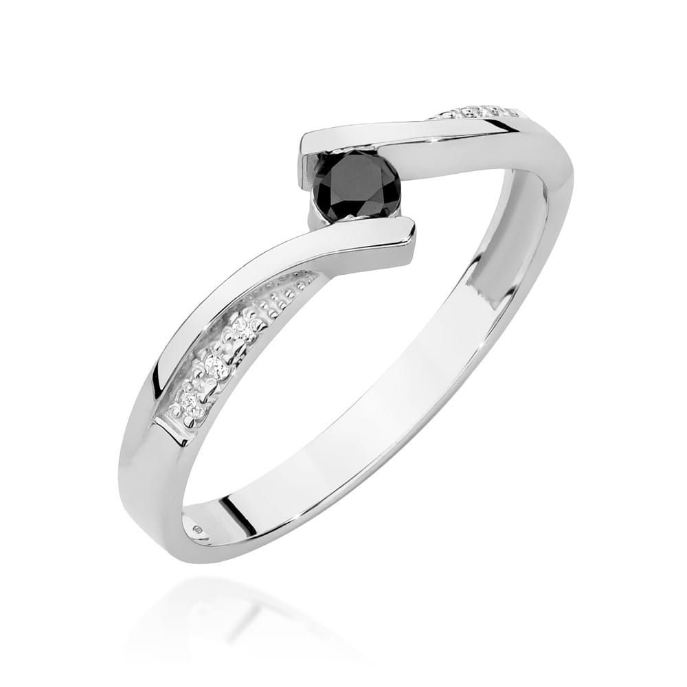 Inel Aur 9K cu Diamante Naturale Albe si Negre 0.15 ct