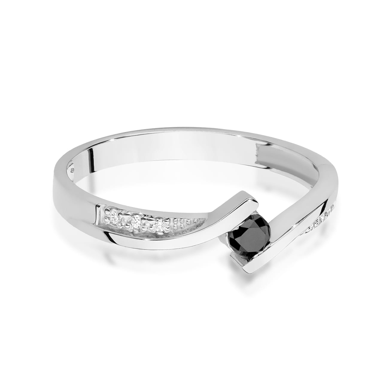 Inel Aur 9K cu Diamante Naturale Albe si Negre 0.15 ct