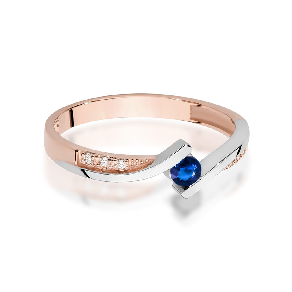 Inel Aur 14K cu Safir 0.15 ct si Diamante 0.03 ct - Roz