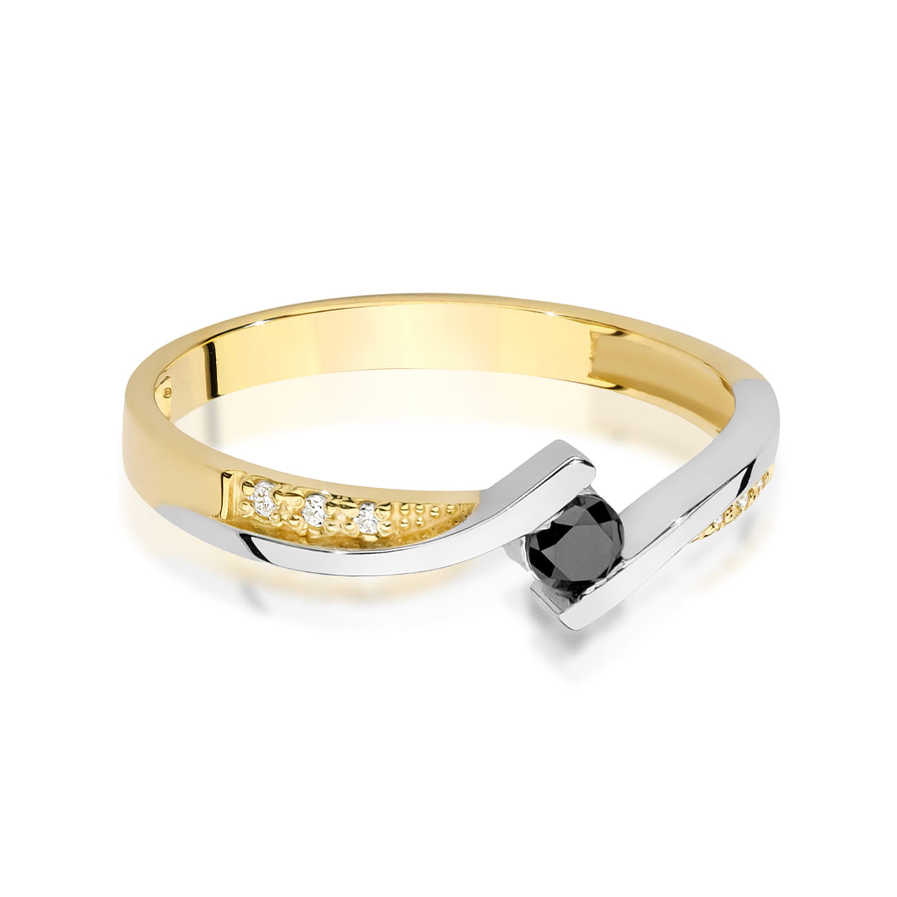 Inel Aur 9K cu Diamante Naturale Albe si Negre 0.15 ct