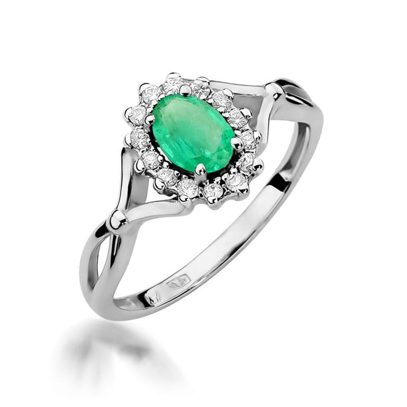 Inel Aur 9K cu Smarald 0.40 ct si Diamante Naturale 0.12 ct