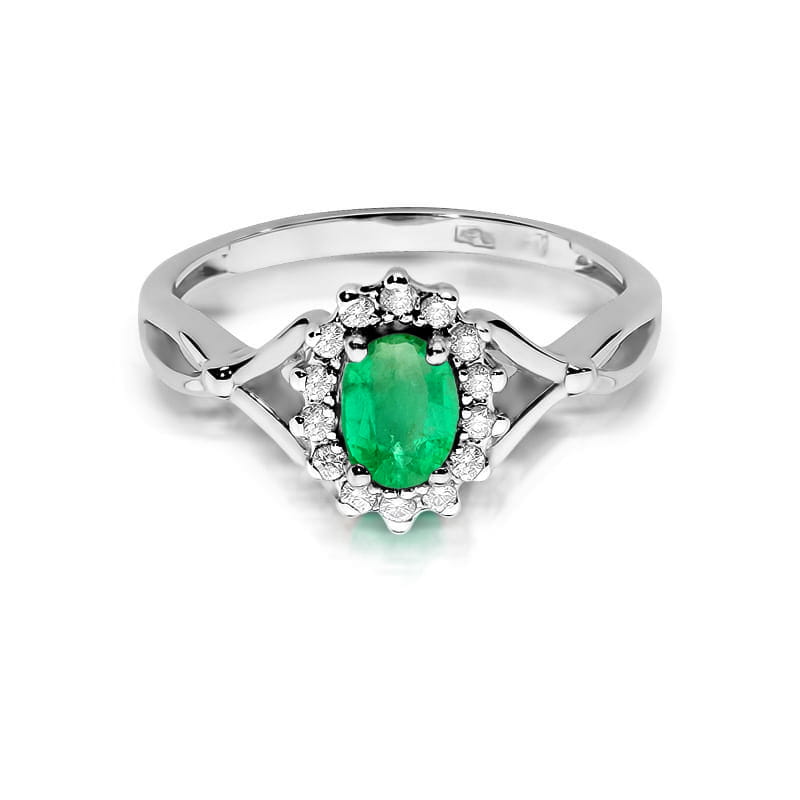 Inel Aur 9K cu Smarald 0.40 ct si Diamante Naturale 0.12 ct
