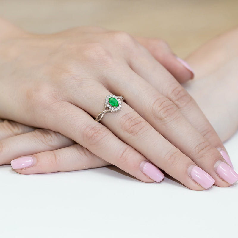 Inel Aur 9K cu Smarald 0.40 ct si Diamante Naturale 0.12 ct