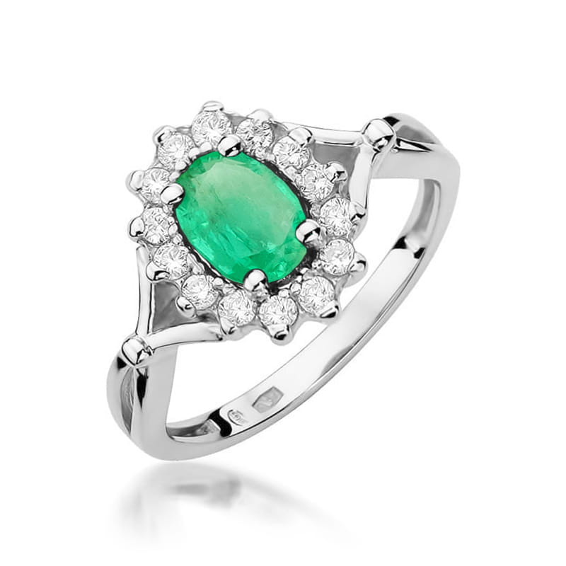 Inel Aur 9K cu Smarald 0.80 ct si Diamante Naturale 0.28 ct
