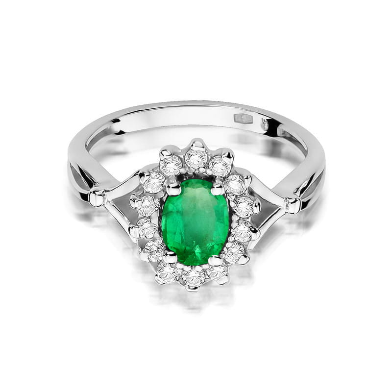 Inel Aur 9K cu Smarald 0.80 ct si Diamante Naturale 0.28 ct