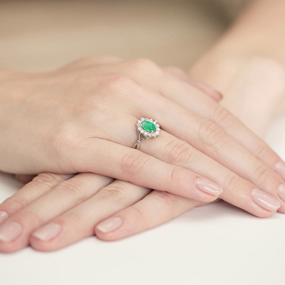 Inel Aur 9K cu Smarald 0.80 ct si Diamante Naturale 0.28 ct