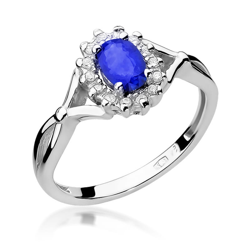 Inel Aur 9K cu Safir 0.70 ct si Diamante Naturale 0.12 ct