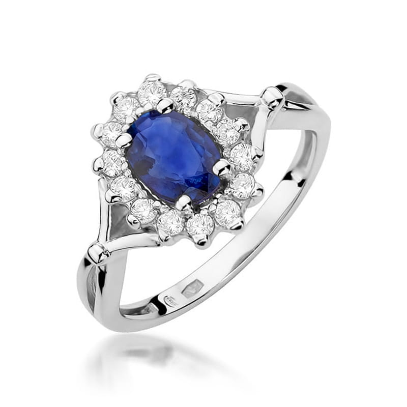 Inel Aur 9K cu Safir 0.90 ct si Diamante Naturale 0.28 ct