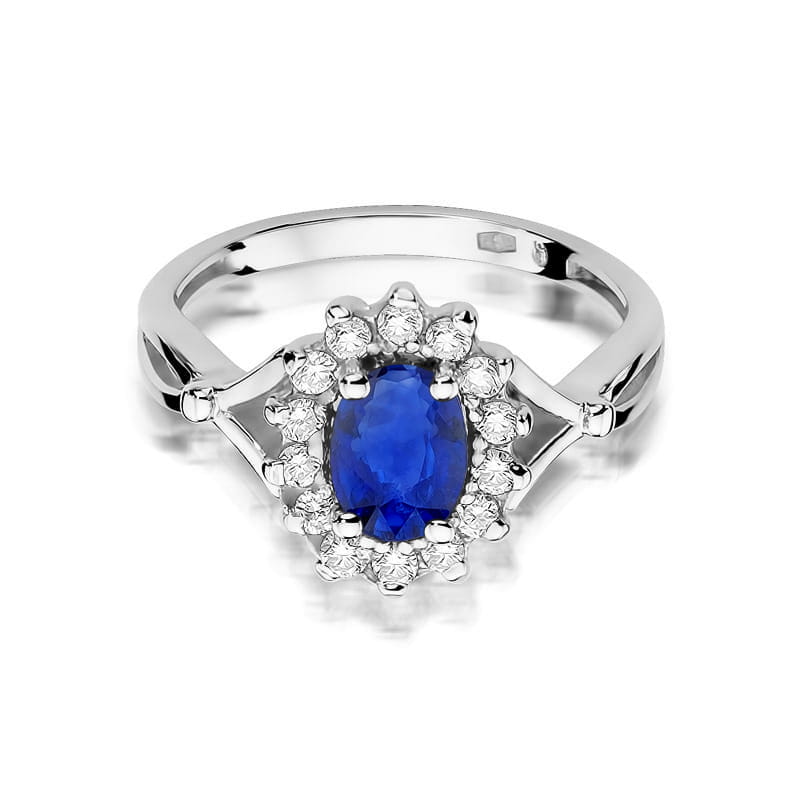 Inel Aur 9K cu Safir 0.90 ct si Diamante Naturale 0.28 ct