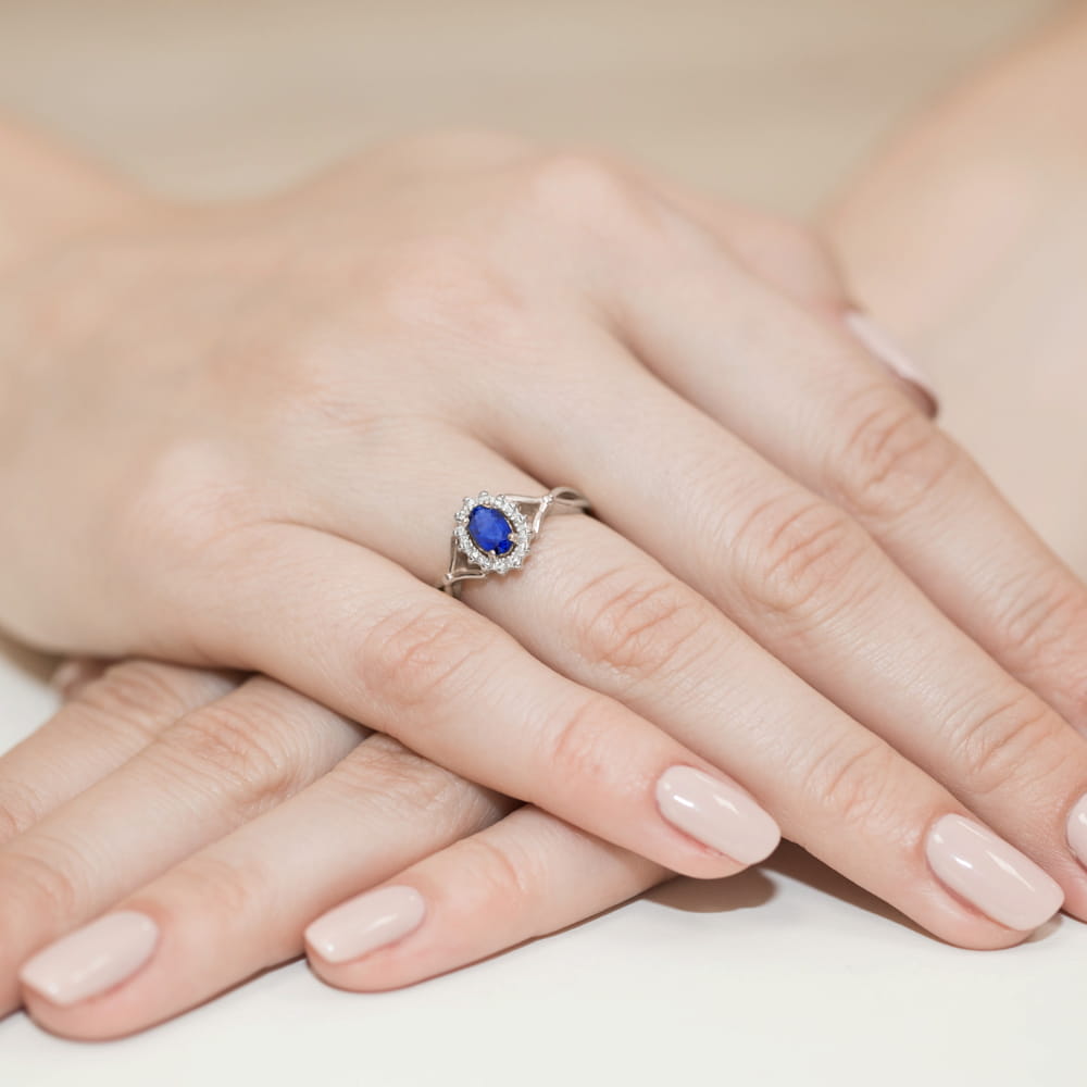 Inel Aur 9K cu Safir 0.90 ct si Diamante Naturale 0.28 ct