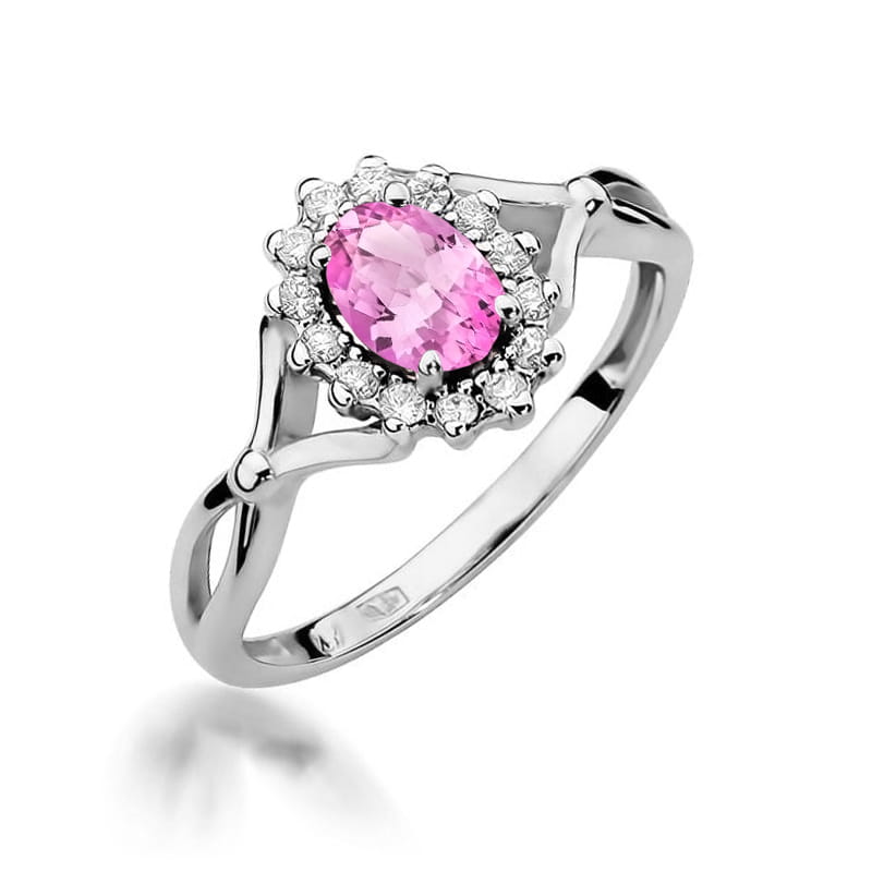 Inel Aur 9K cu Safir Roz 0.45 ct si Diamante Naturale 0.12 ct