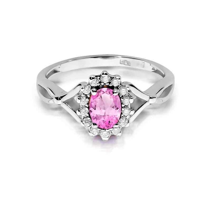 Inel Aur 9K cu Safir Roz 0.45 ct si Diamante Naturale 0.12 ct