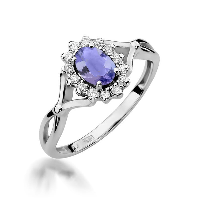 Inel Aur 9K cu Tanzanit 0.40 ct si Diamante Naturale 0.12 ct