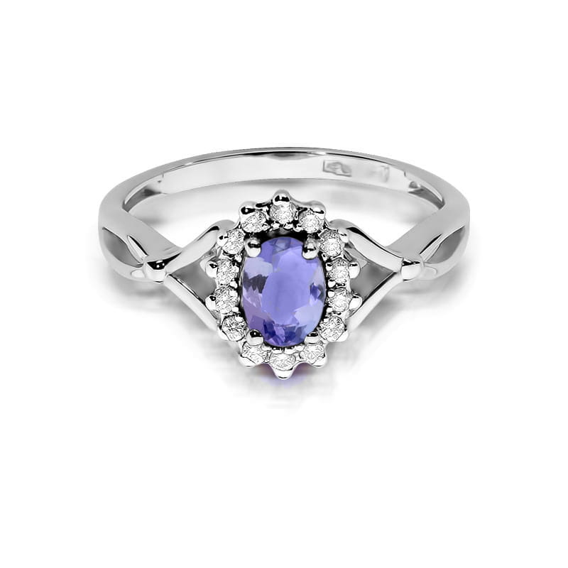 Inel Aur 9K cu Tanzanit 0.40 ct si Diamante Naturale 0.12 ct