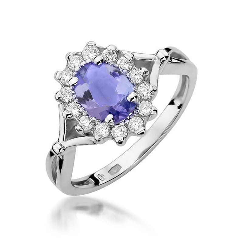 Inel Aur 9K cu Tanzanit 0.70 ct si Diamante Naturale 0.28 ct