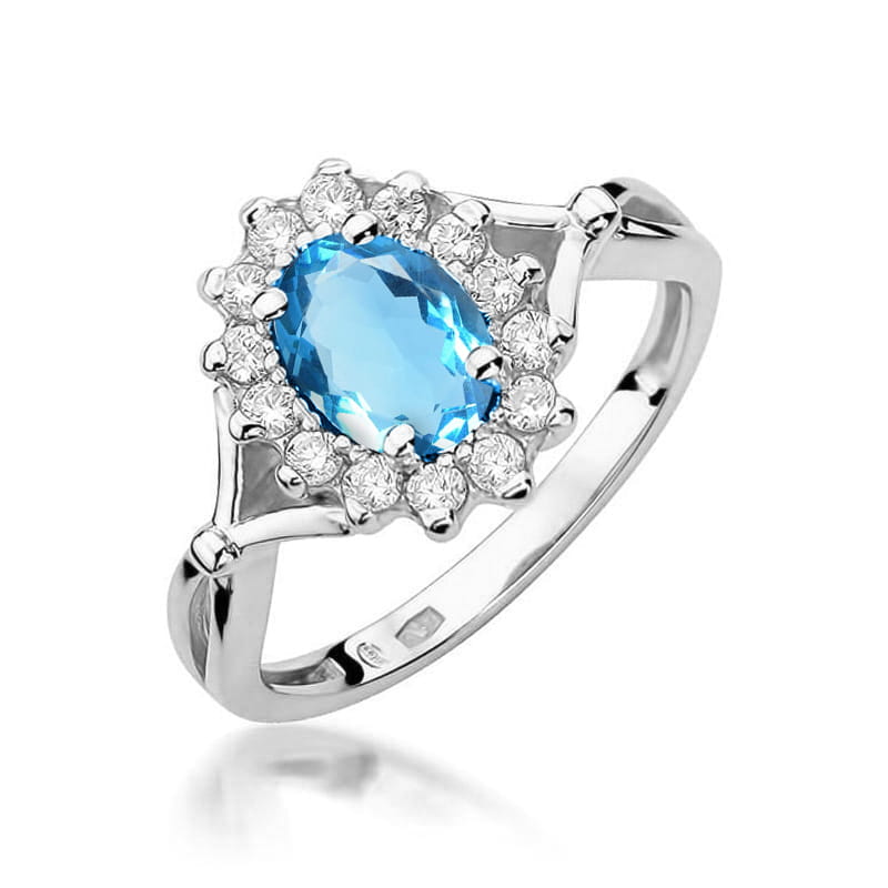 Inel Aur 9K cu Topaz Swiss 0.50 ct si Diamante Naturale 0.12 ct