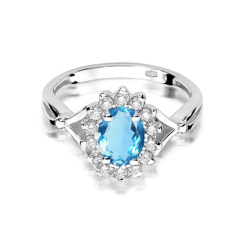 Inel Aur 9K cu Topaz Swiss 0.50 ct si Diamante Naturale 0.12 ct