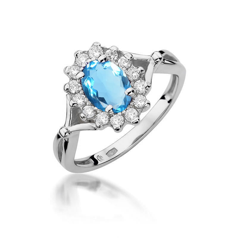 Inel Aur 9K cu Topaz Swiss 0.90 ct si Diamante Naturale 0.12 ct