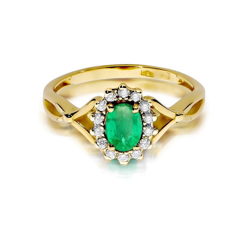 Inel Aur 9K cu Smarald 0.40 ct si Diamante Naturale 0.12 ct
