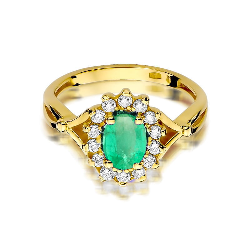 Inel Aur 9K cu Smarald 0.80 ct si Diamante Naturale 0.28 ct