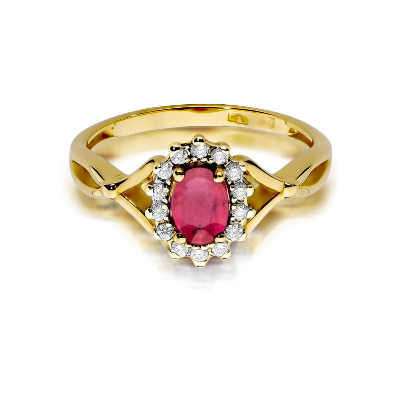 Inel Aur 9K cu Rubin 0.60 ct si Diamante Naturale 0.12 ct