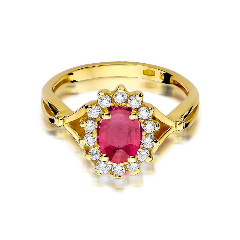 Inel Aur 9K cu Rubin 1.00 ct si Diamante Naturale 0.28 ct