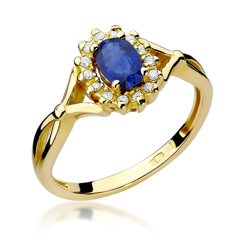 Inel Aur 9K cu Safir 0.70 ct si Diamante Naturale 0.12 ct