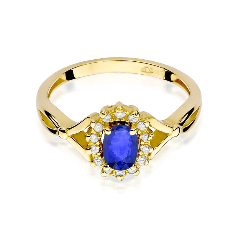 Inel Aur 9K cu Safir 0.70 ct si Diamante Naturale 0.12 ct