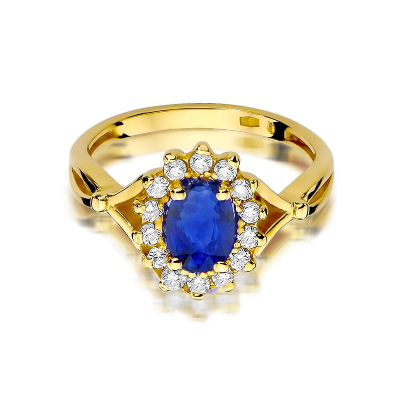 Inel Aur 9K cu Safir 0.90 ct si Diamante Naturale 0.28 ct