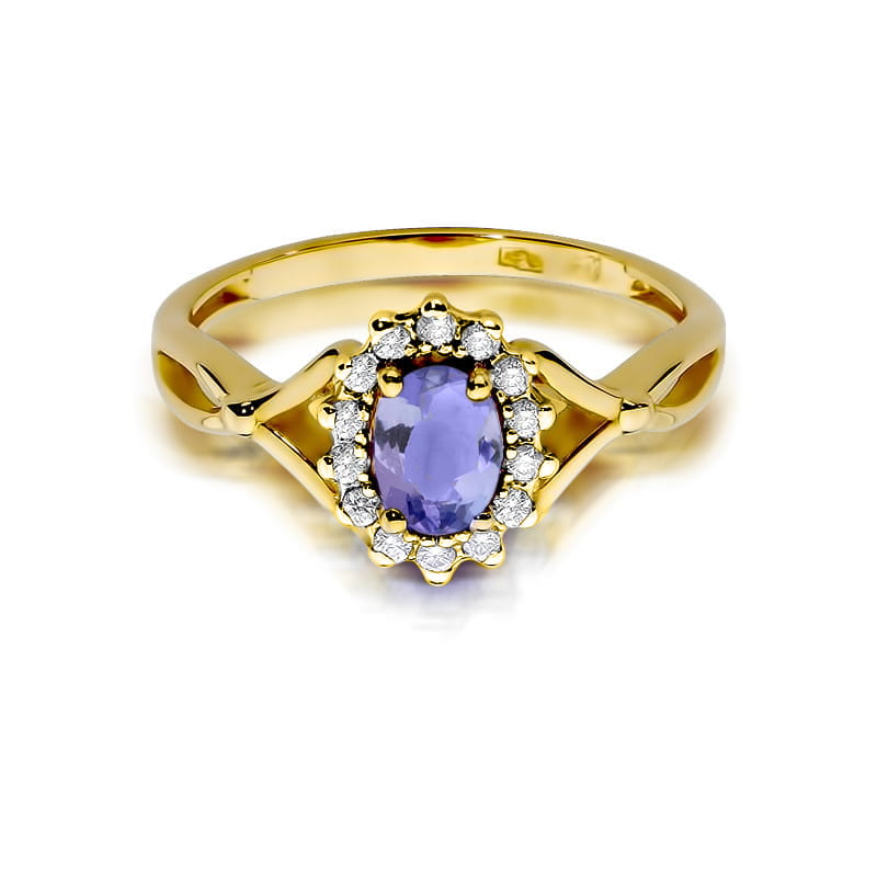 Inel Aur 9K cu Tanzanit 0.40 ct si Diamante Naturale 0.12 ct