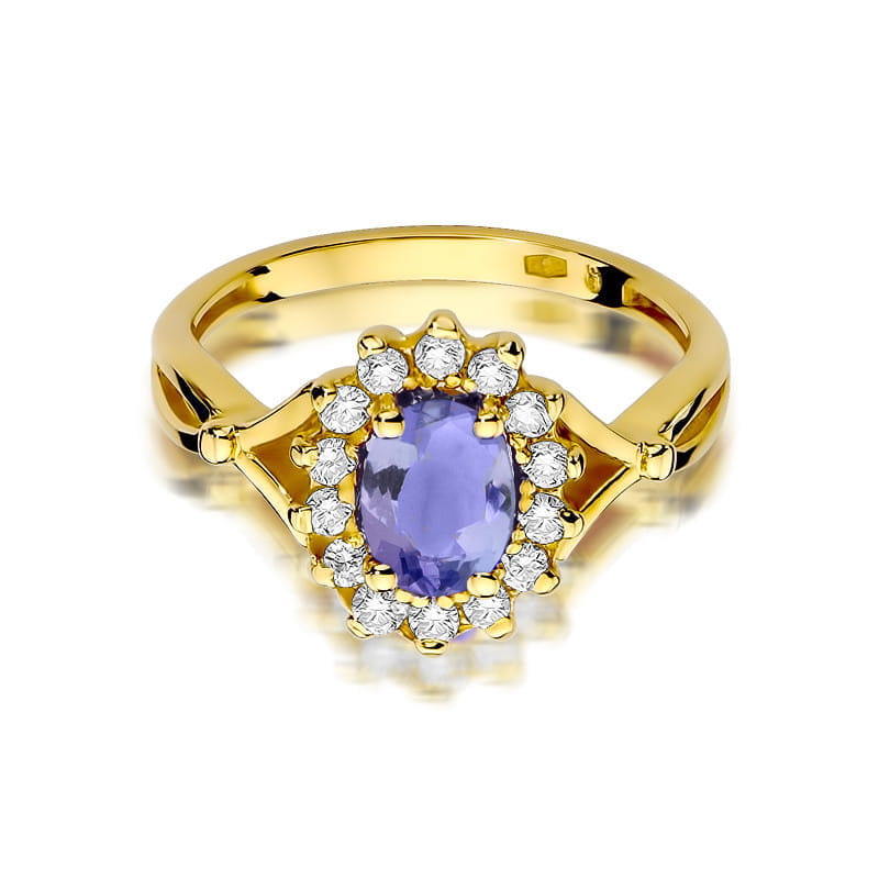 Inel Aur 9K cu Tanzanit 0.70 ct si Diamante Naturale 0.28 ct