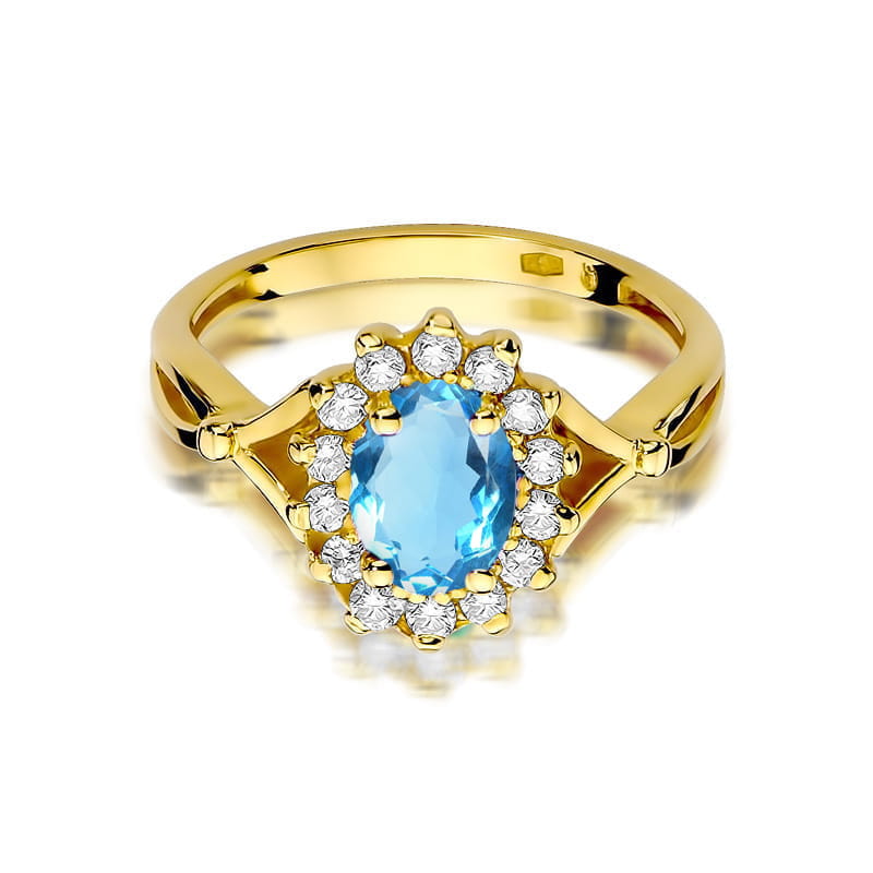 Inel Aur 9K cu Topaz Swiss 0.50 ct si Diamante Naturale 0.12 ct