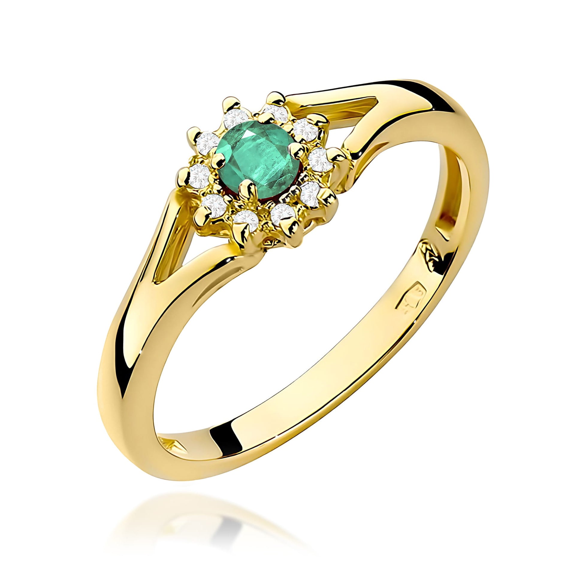 Inel Aur 9K cu Smarald 0.15 ct si Diamante Naturale 0.09 ct