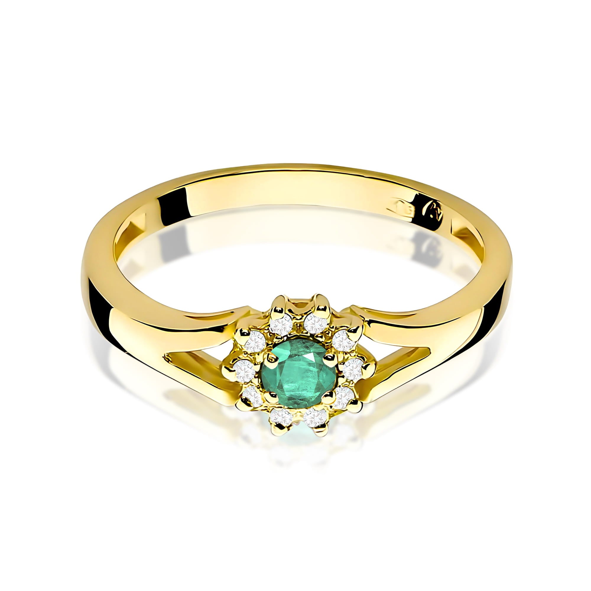 Inel Aur 9K cu Smarald 0.15 ct si Diamante Naturale 0.09 ct