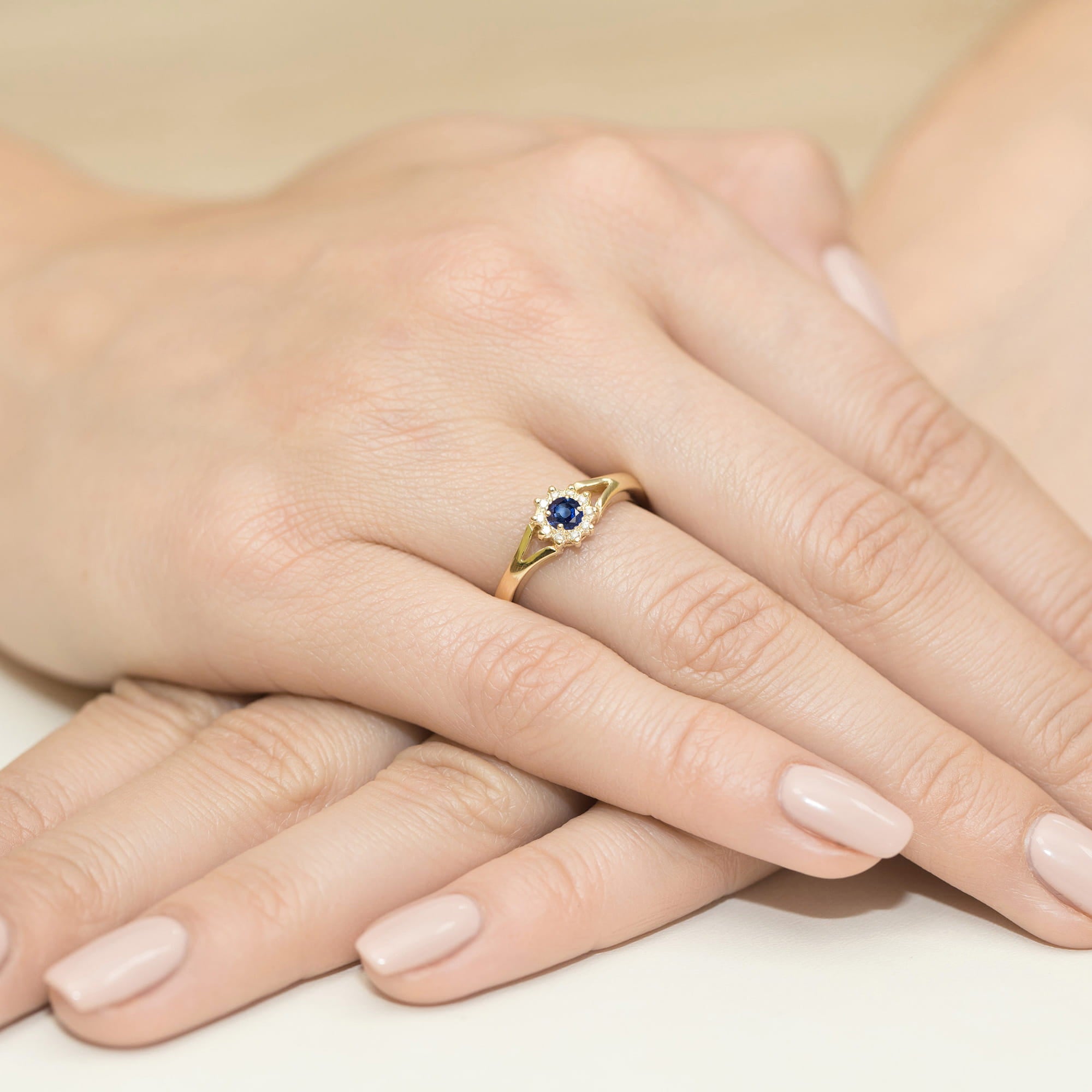 Inel Aur 9K cu Safir 0.15 ct si Diamante Naturale 0.09 ct