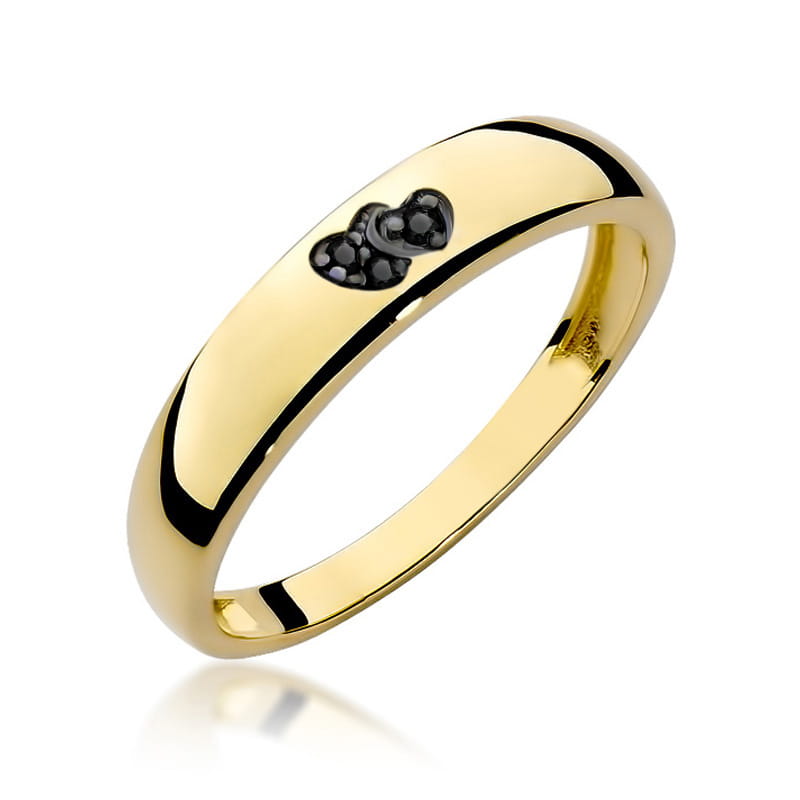 Inel Aur 9K cu Diamante Naturale Negre 0.02 ct