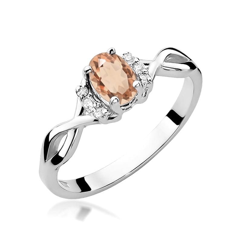 Inel Aur 14k cu Morganit 0.60 ct si Diamante 0.05 ct - Alb