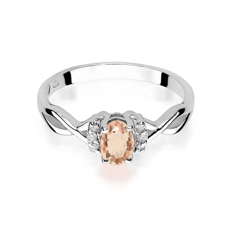 Inel Aur 14k cu Morganit 0.60 ct si Diamante 0.05 ct - Alb