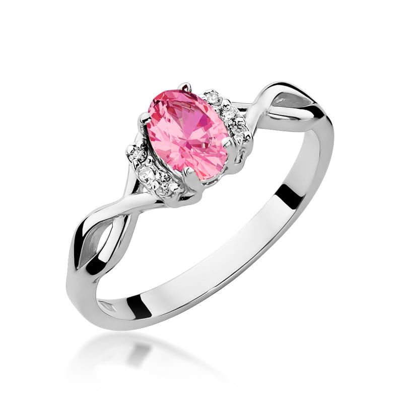 Inel Aur 14k cu Topaz Roz 0.50 ct si Diamante 0.05 ct - Alb