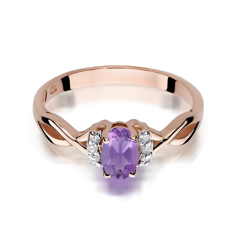 Inel Aur 14k cu Ametist 0.40 ct si Diamante Naturale 0.05 ct