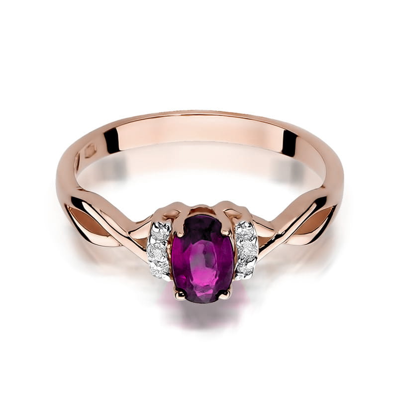 Inel Aur 14k cu Rodolit 0.50 ct si Diamante 0.05 ct - Roz