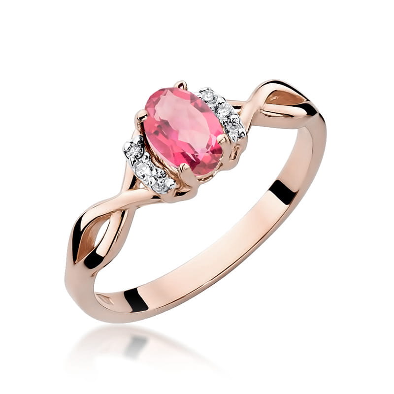 Inel Aur 14k cu Topaz Roz 0.50 ct si Diamante 0.05 ct - Roz