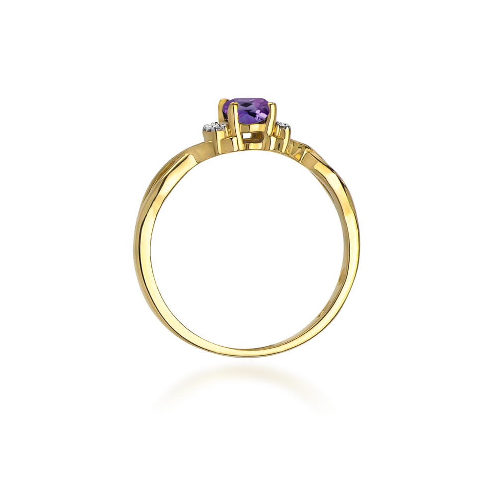 Inel Aur 14k cu Ametist 0.40 ct si Diamante Naturale 0.05 ct