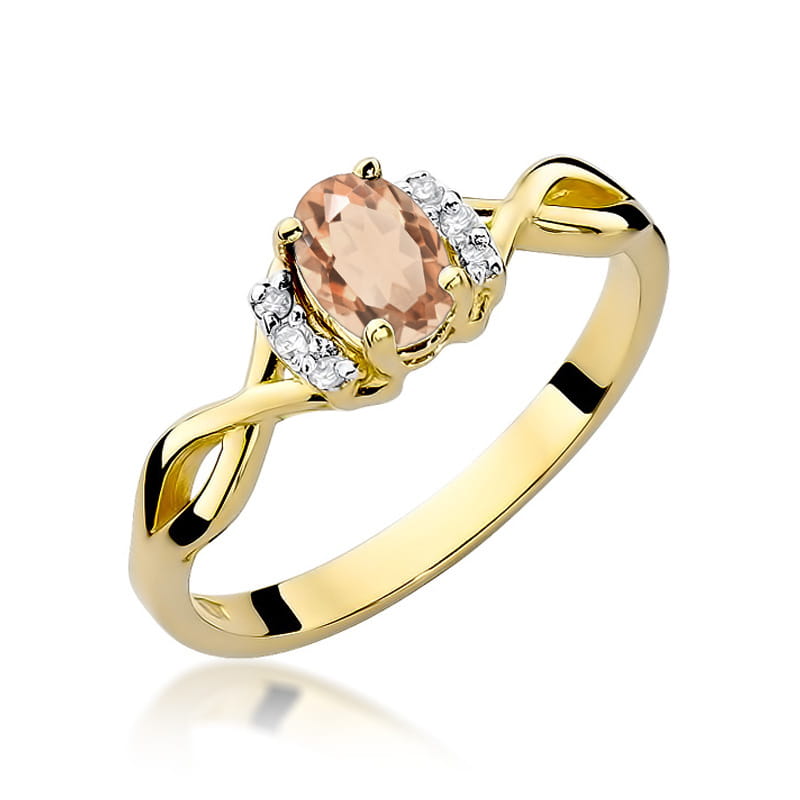 Inel Aur 14k cu Morganit 0.60 ct si Diamante 0.05 ct - Galben