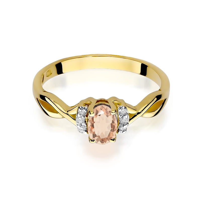 Inel Aur 14k cu Morganit 0.60 ct si Diamante 0.05 ct - Galben