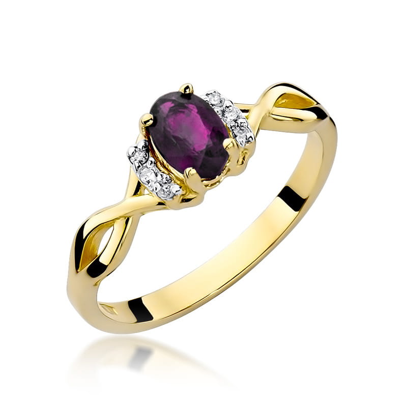 Inel Aur 14k cu Rodolit 0.50 ct si Diamante 0.05 ct - Galben