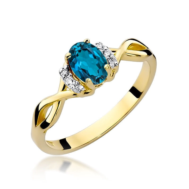 Inel Aur 14k cu Topaz London Blue 0.50 ct si Diamante 0.05 ct