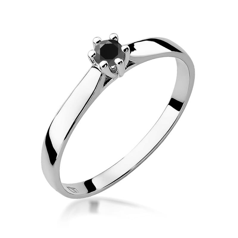 Inel Aur 9K cu Diamant Natural Negru 0.12 ct