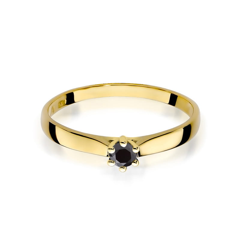 Inel Aur 9K cu Diamant Natural Negru 0.12 ct