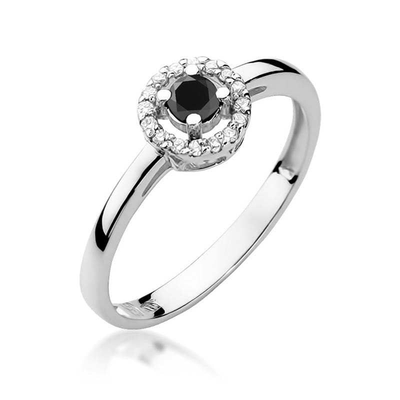 Inel Aur 9K cu Diamante Naturale Albe si Negre 0.20 ct